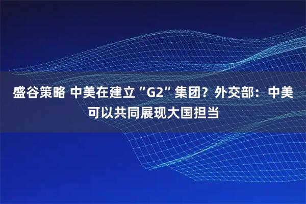 盛谷策略 中美在建立“G2”集团？外交部：中美可以共同展现大国担当